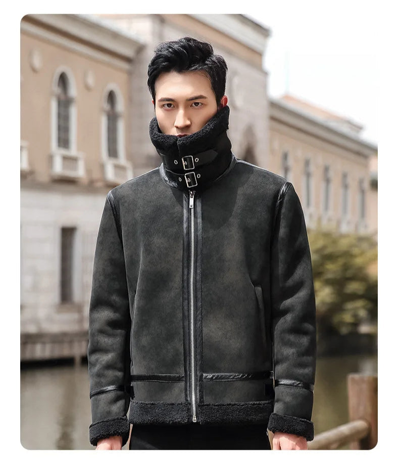 Veste Homme en Similicuir – Style Coréen Slim avec Col Fourrure - Vestico