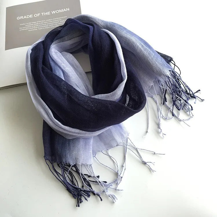 Écharpe Femme en Lin 100 % – Dégradé de Couleurs, Légère & Élégante - Vestico