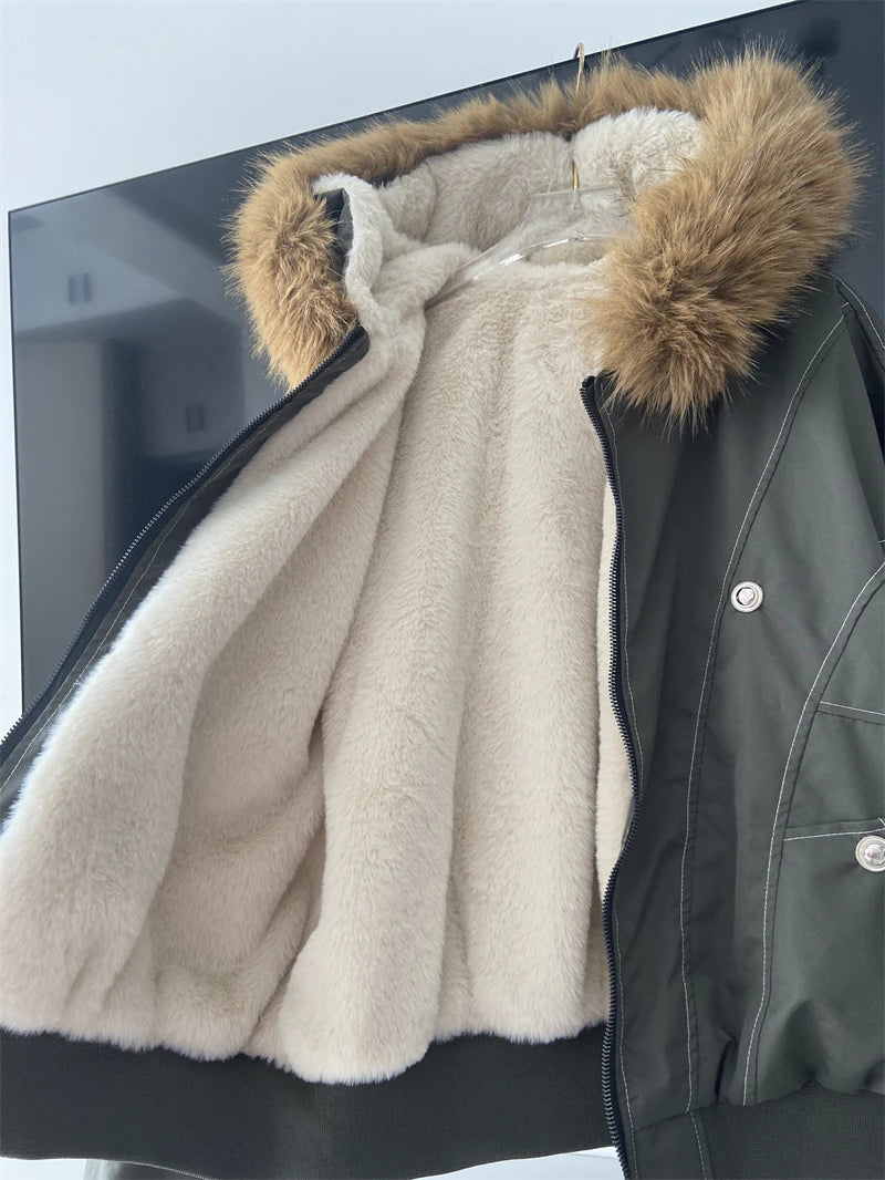 Parka d’hiver à capuche avec col en fausse fourrure – style Y2K streetwear