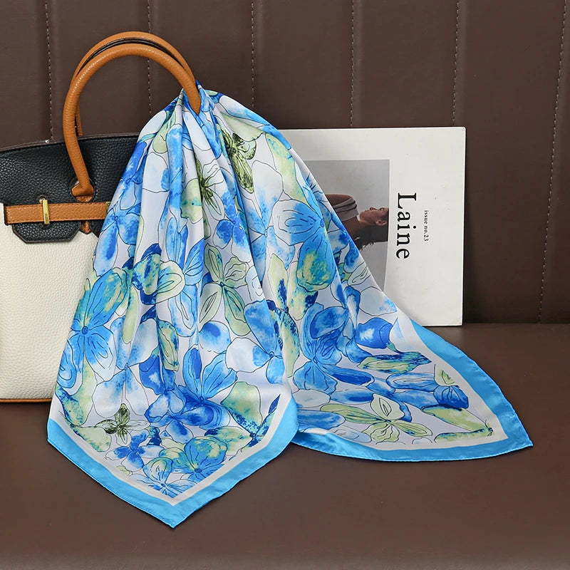 Foulard Carré Satiné Femme – Imprimé Floral, Élégant & Multifonction - Vestico