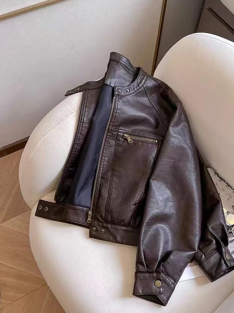 Veste Crop Simili cuir Femme – Style Y2K - Vestico