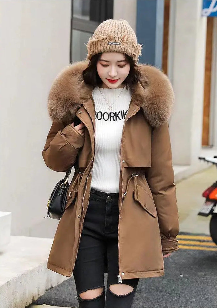 Manteau d’Hiver à Capuche en Coton Épais, Col en Fourrure, Style Coréen Décontracté