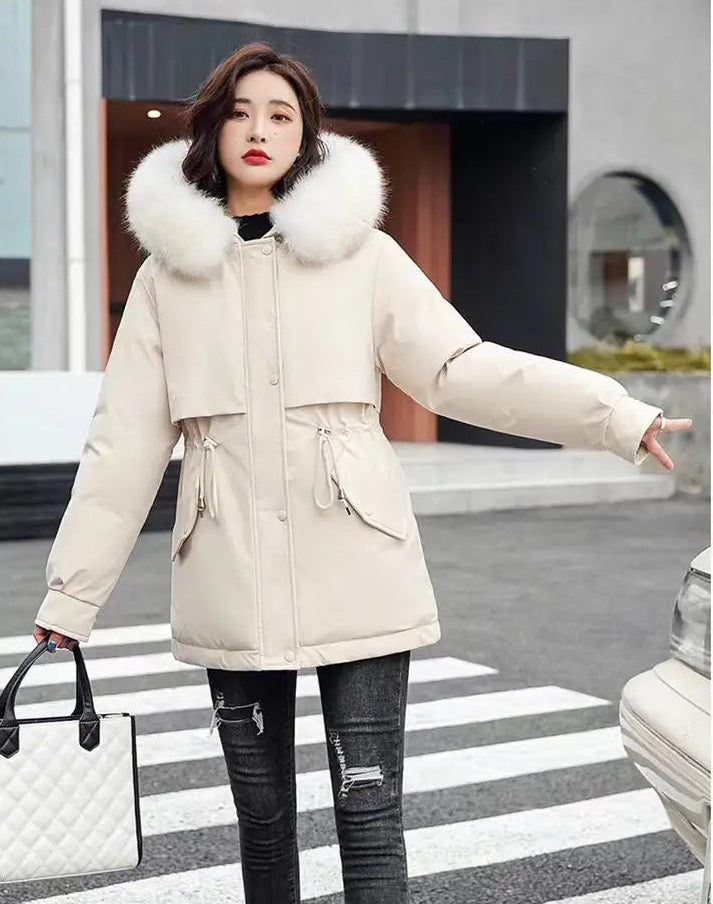 Manteau d’Hiver à Capuche en Coton Épais, Col en Fourrure, Style Coréen Décontracté