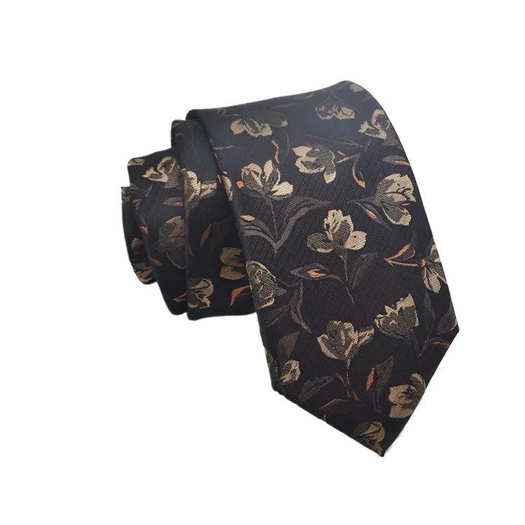 Cravate Homme en Jacquard – Motifs Floraux & Pois, 145 × 8 cm