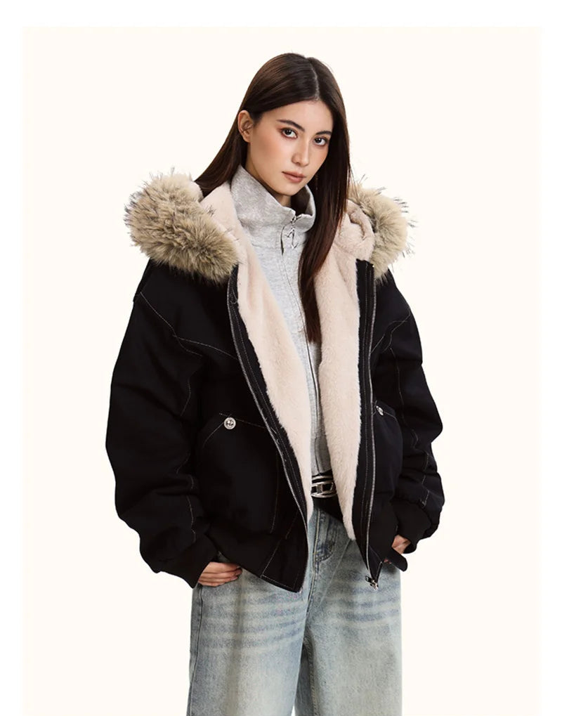 Parka d’hiver à capuche avec col en fausse fourrure – style Y2K streetwear