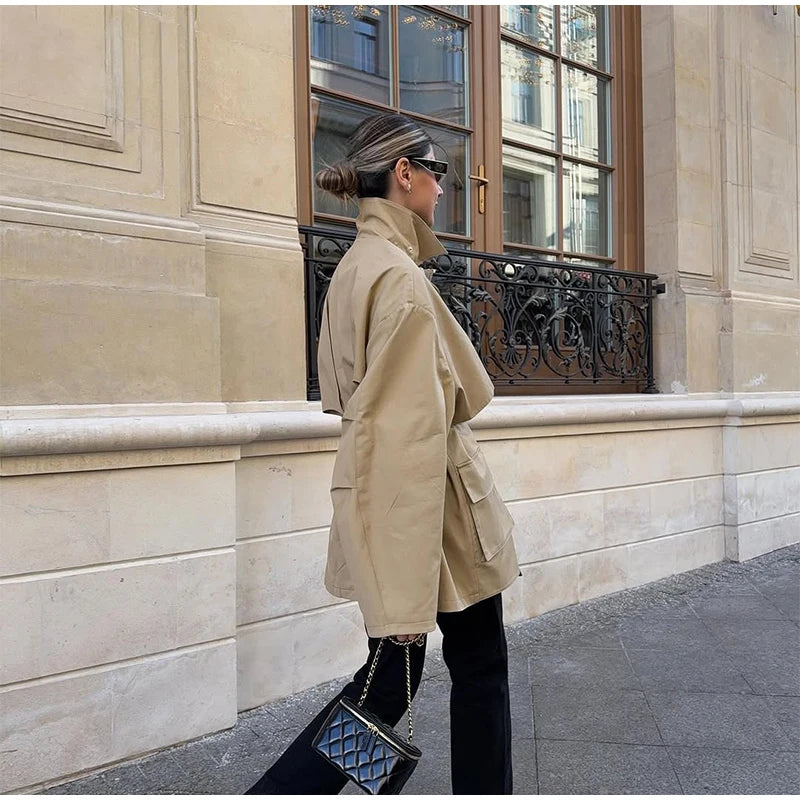 Trench Court Ceinturé Femme – Élégance Khaki - Vestico