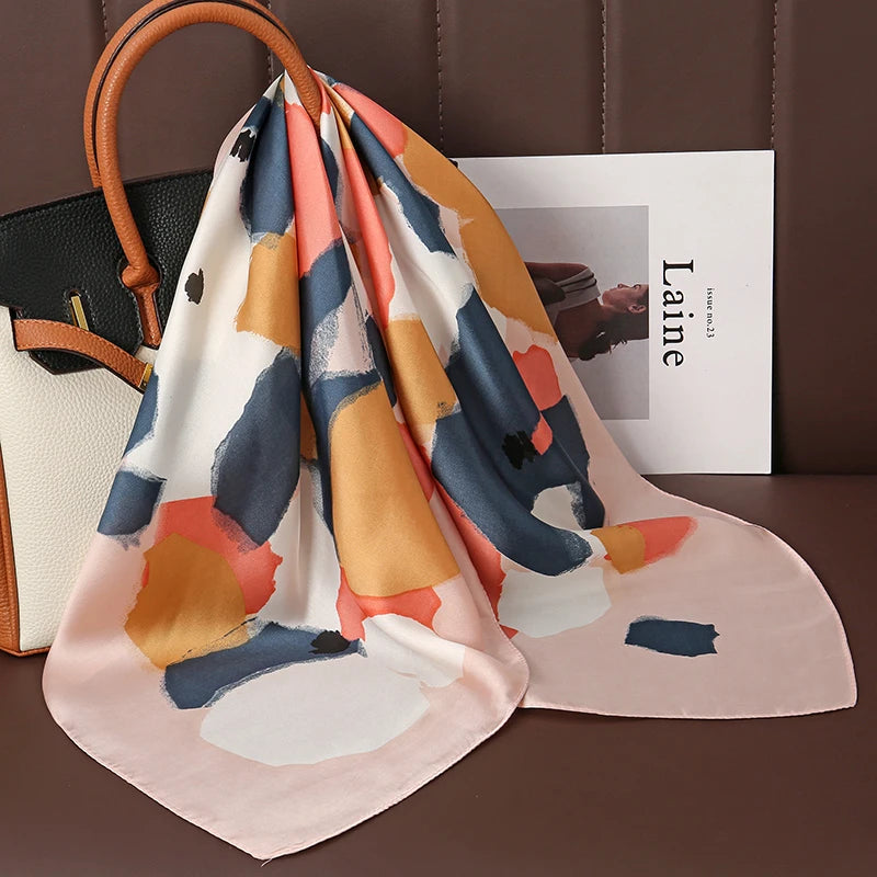 Foulard Carré Satiné Femme – Imprimé Floral, Élégant & Multifonction