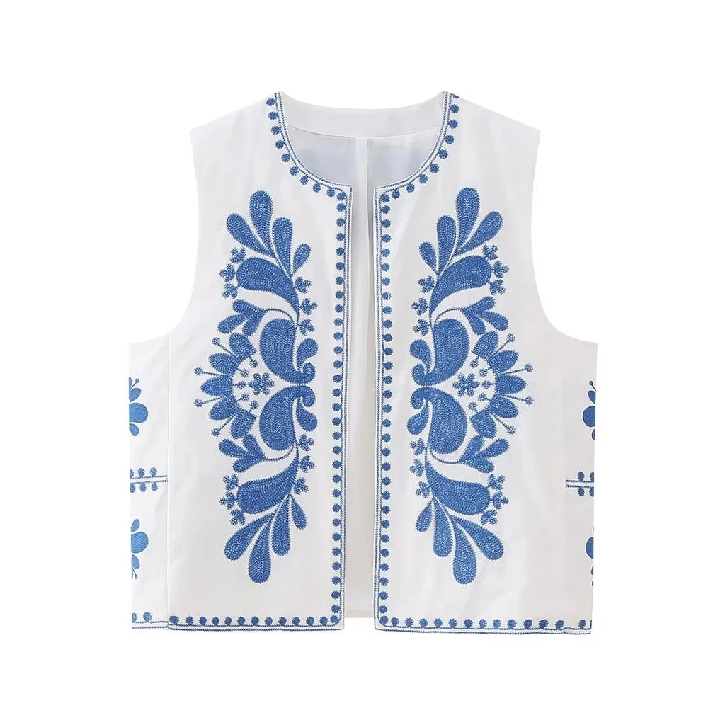 Gilet Femme Brodé Floral – Sans Manches Été 2025 - Vestico
