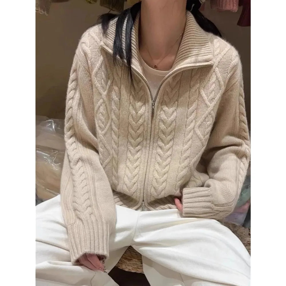 Cardigan Femme 100 % Cachemire – Col Montant, Coupe Ample & Doux