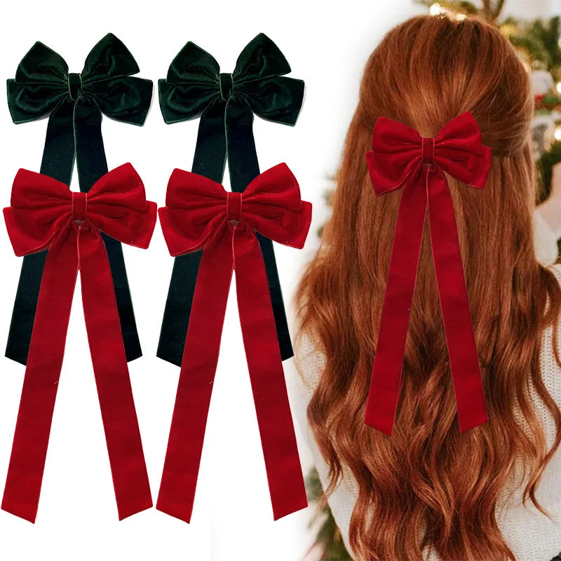 Barrette à Cheveux en Velours – Double Nœud, Élégante & Tendance