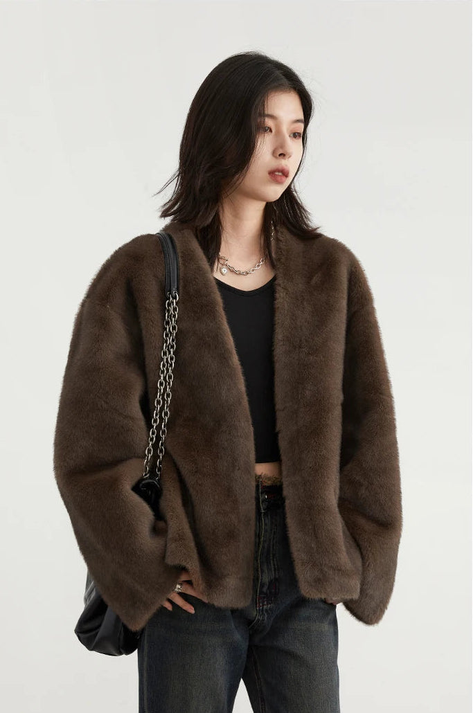 Veste femme ample à col V – manteau chaud style casual automne hiver