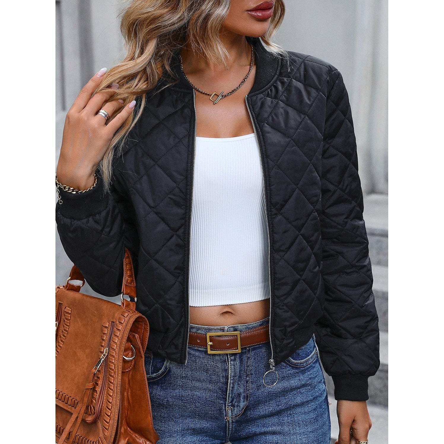 Veste Baseball Femme à Col Montant – Slim Fit et Doublure Coton - Vestico