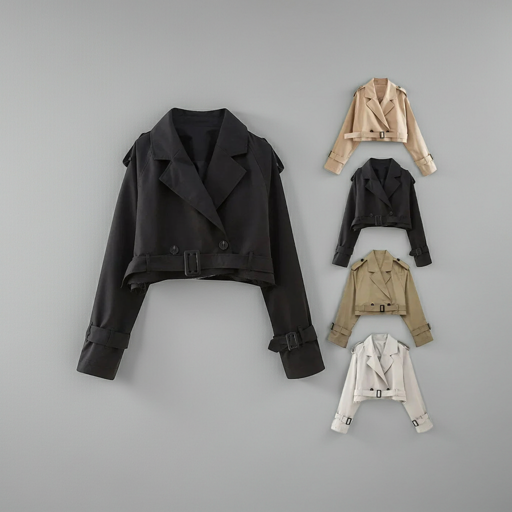 Blazer Court Femme – Double Boutonnage & Ceinture